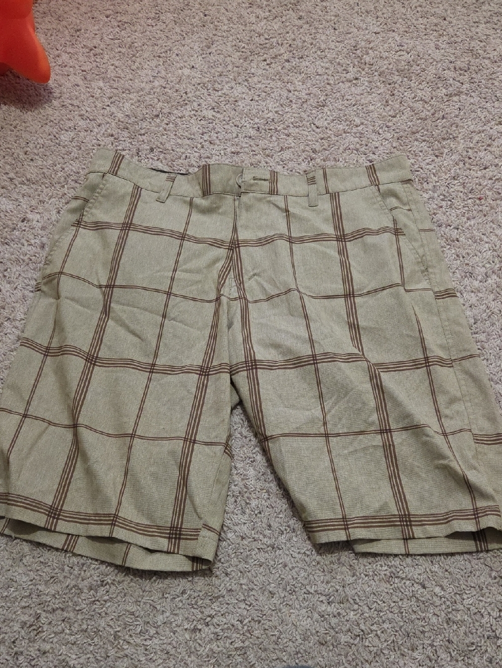 OP Men’s Plaid Flat Front Shorts - Beige and Brown